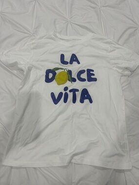 La Dolce Vita Graphic Tee - White with Blue & Yellow Print